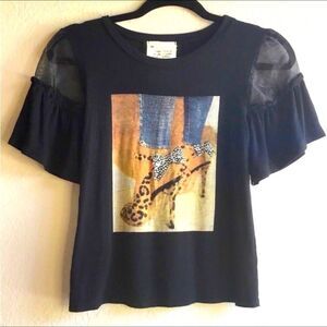 Mesh sleeve tshirt with black bow stiletto print bling chic artsy